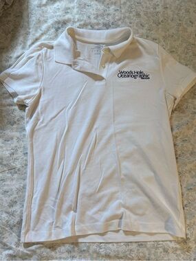 Lands' End Women's White Polo with Woods Hole Oceanographic Logo